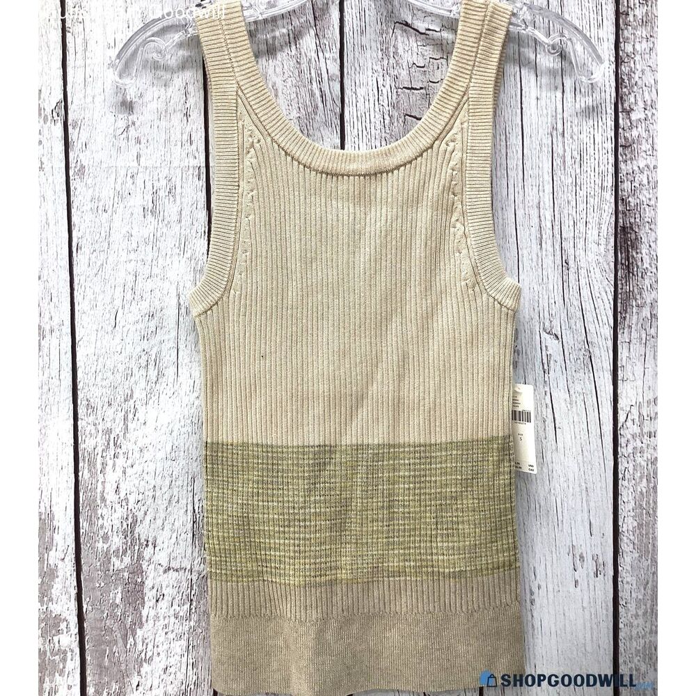 NWT Anthropologie Jo Ribbed Knit Sweater Tank Top Size S Striped Cream Green